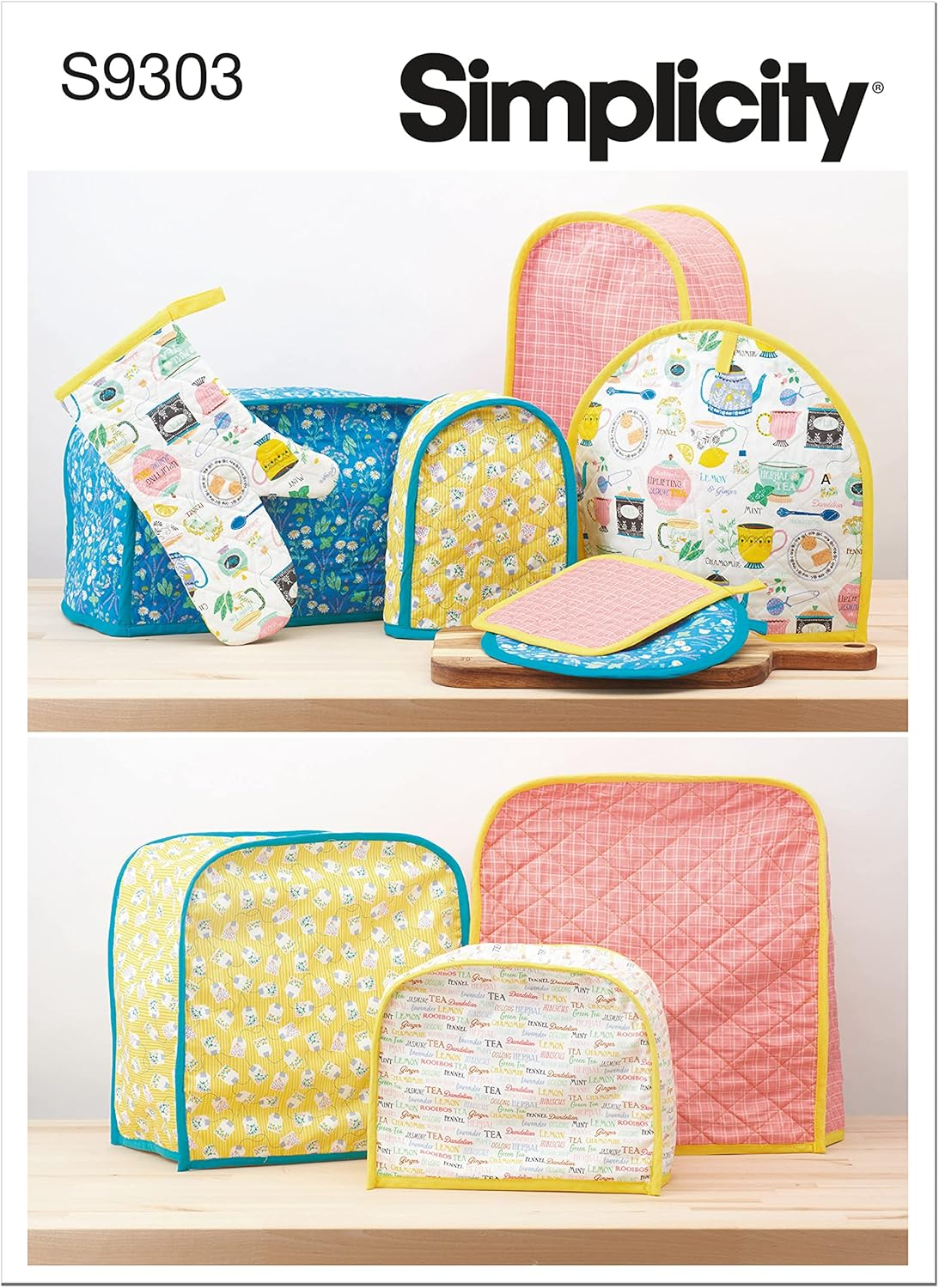 Simplicity Kitchen Appliance Covers, Oven Mitt, and Pot Holder Packet, Code 9303 Sewing Pattern, One Size, White