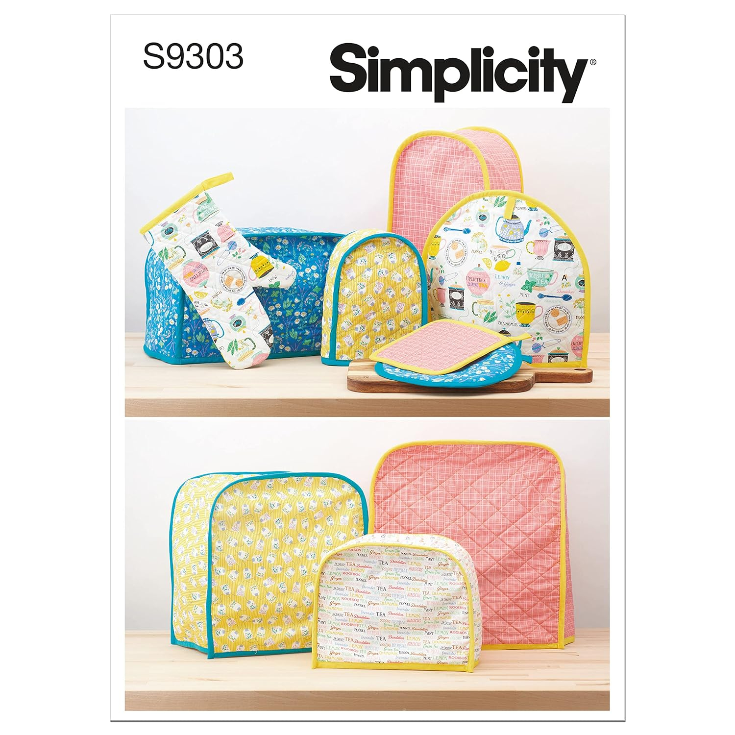 Simplicity Kitchen Appliance Covers, Oven Mitt, and Pot Holder Packet, Code 9303 Sewing Pattern, One Size, White