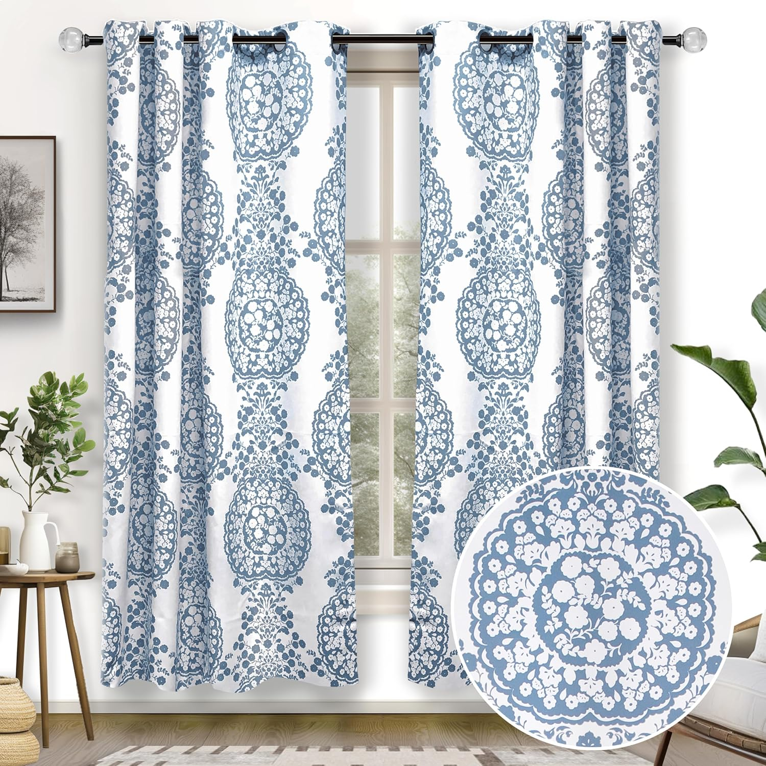 Silver Medallion Thermal Insulated Linen Blend Window Panels
