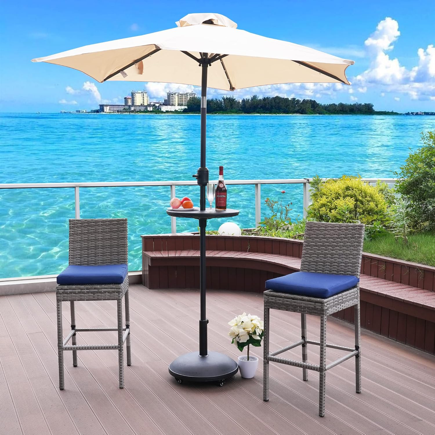 Outdoor 55lbs Heavy Duty Stand Concrete Umbrella Base with 4 Wheels Black for Patio Garden