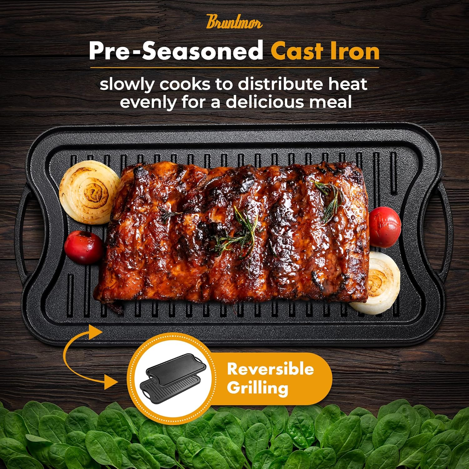 Bruntmor Pre-Seasoned 10.4'' Cast Reversible Griddle