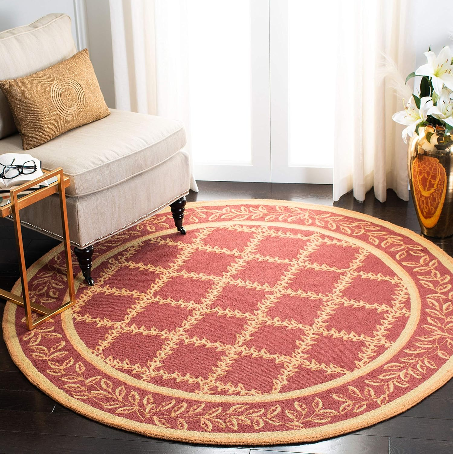 SAFAVIEH Chelsea Alecia Geometric Borders Wool Area Rug, Rust/Gold, 3'9" x 5'9"