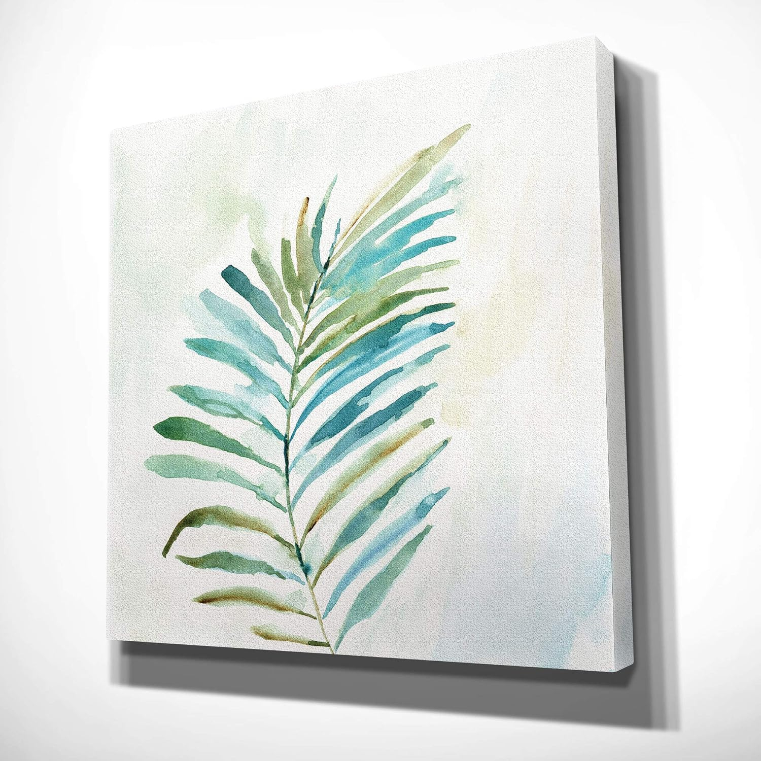 Tropical Leaf Green and Blue Canvas Wall Art, 32" x 32"