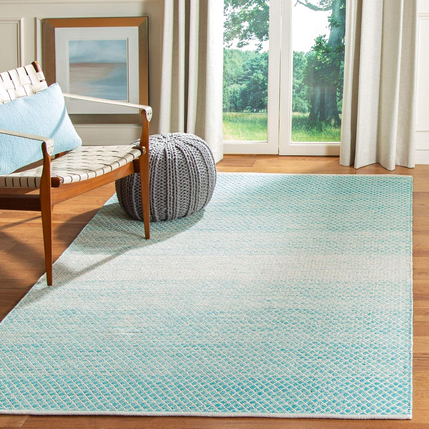 SAFAVIEH Montauk Vaughn Geometric Cotton Area Rug, Turquoise/Ivory, 6' x 9'