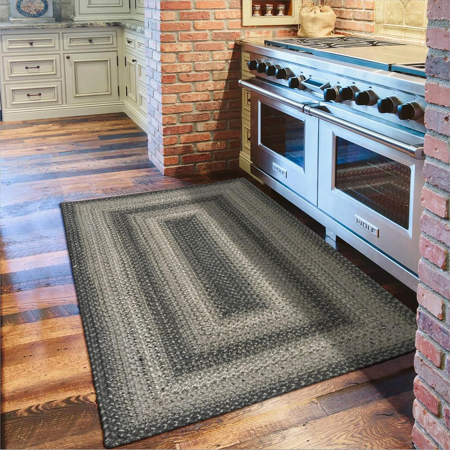 Homespice Flint Hill Primitive Runner Rug 22x72 Charcoal Gray Braided Runner