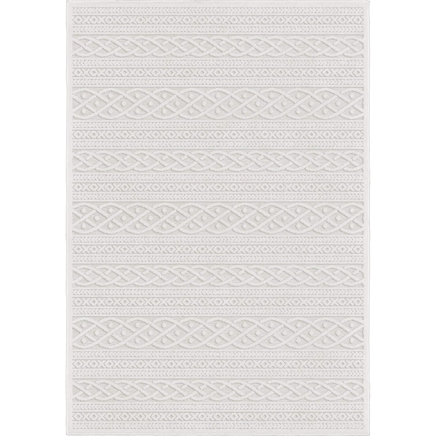 Orian Boucle Jenna 6'6" X 9'8" Natural Geometric Indoor-Outdoor Rug