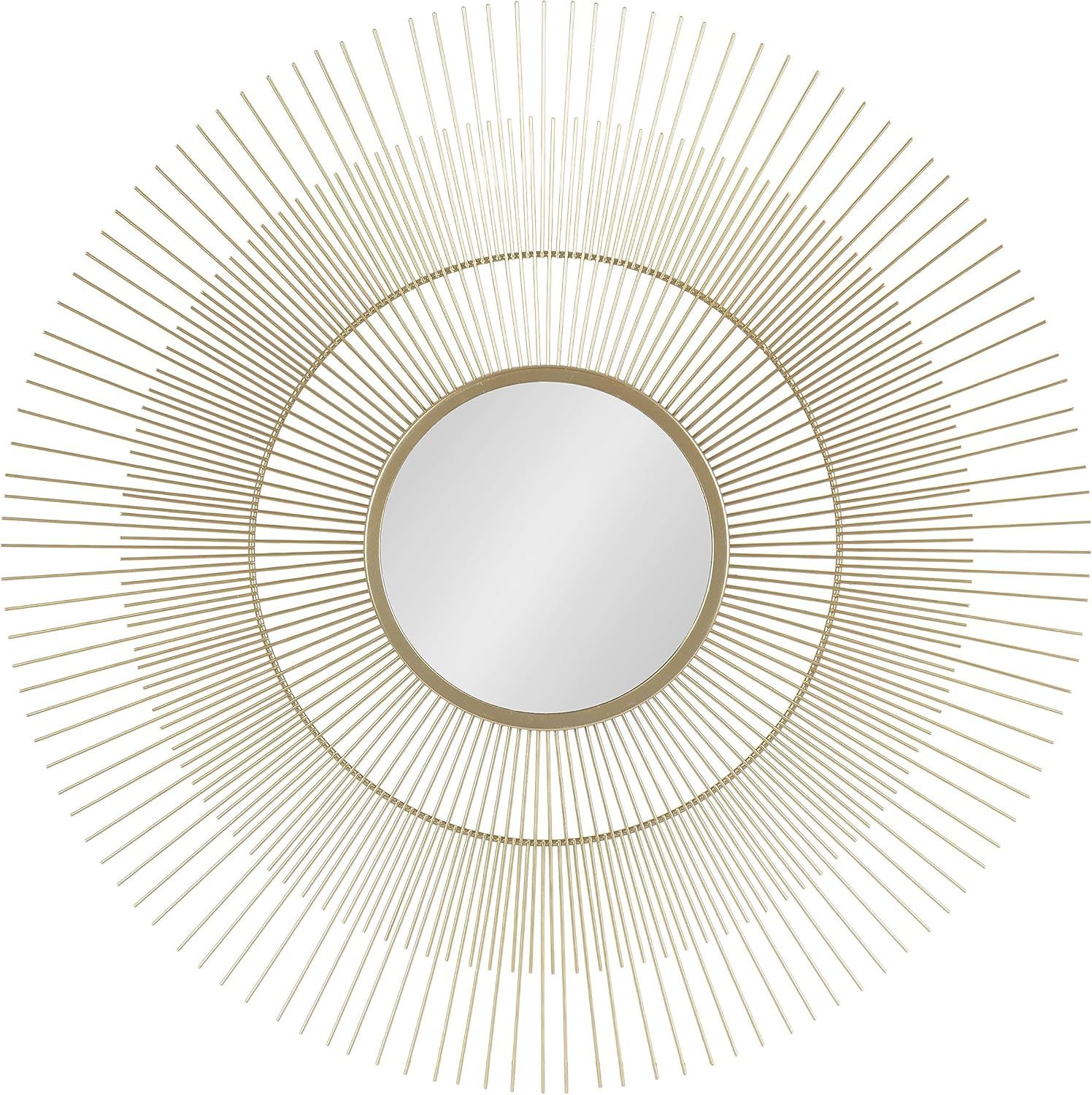 Kate and Laurel Quillet Mid-Century Round Decorative Wall Mirror, 26 Inch Diameter, Gold, Metal Circle Statement Piece Mirror with Detailed Sunburst Frame