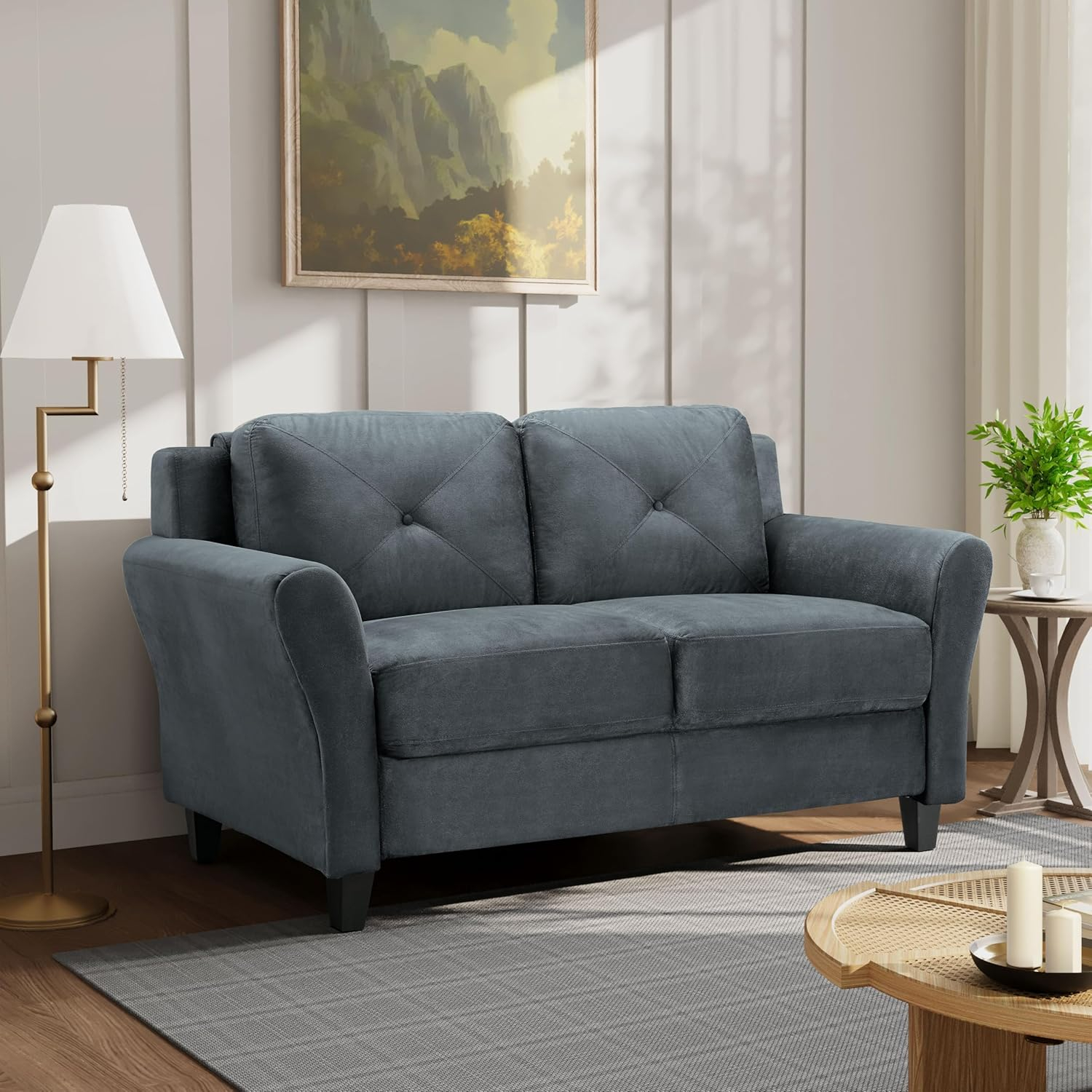 Harvard 58" Dark Gray Microfiber Loveseat with Flared Arms