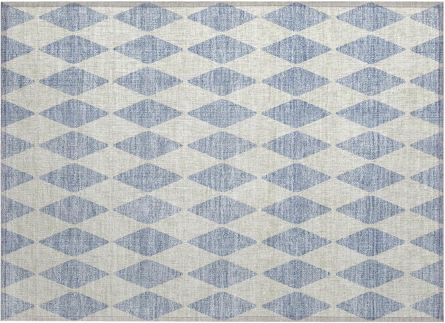 Sky Blue Diamond Pattern Washable Synthetic Rug 1'8"x2'6"