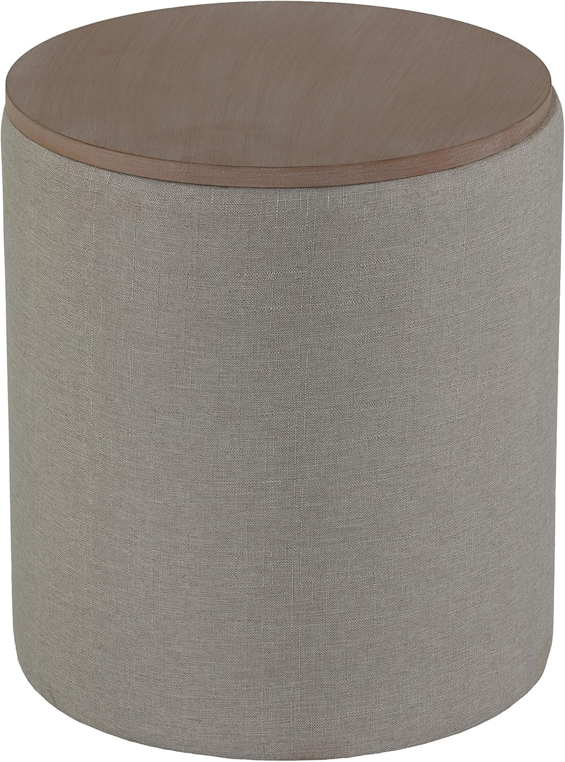 Cortesi Home Vancouver Round Storage Ottoman with Wood Top