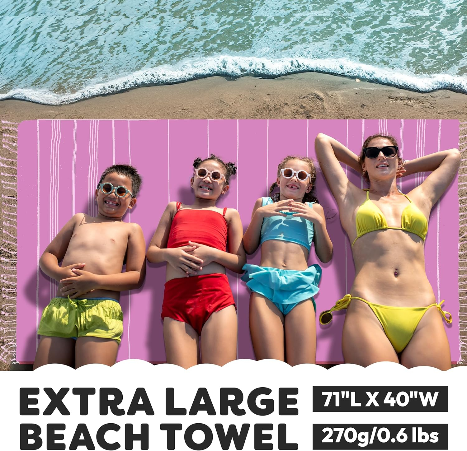 Turkish Beach Towel - 40x71 inch Oversized Sand Resistant Prewashed Turkish Towel - 100% Turkish Cotton Quick Drying, Compact, Lightweight Turkish Towel for Beach, Bath, Pool, Gym, Yoga