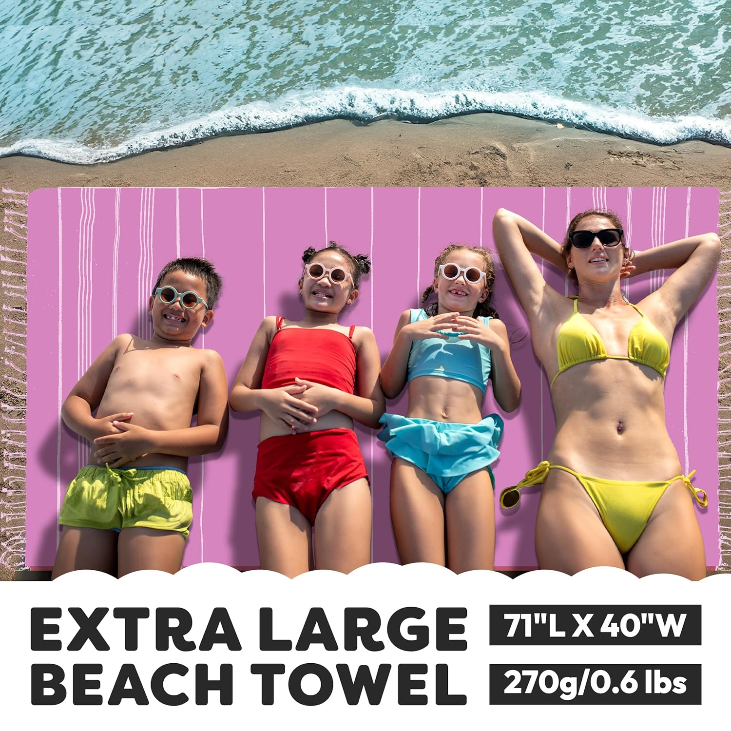 Turkish Beach Towel - 40x71 inch Oversized Sand Resistant Prewashed Turkish Towel - 100% Turkish Cotton Quick Drying, Compact, Lightweight Turkish Towel for Beach, Bath, Pool, Gym, Yoga