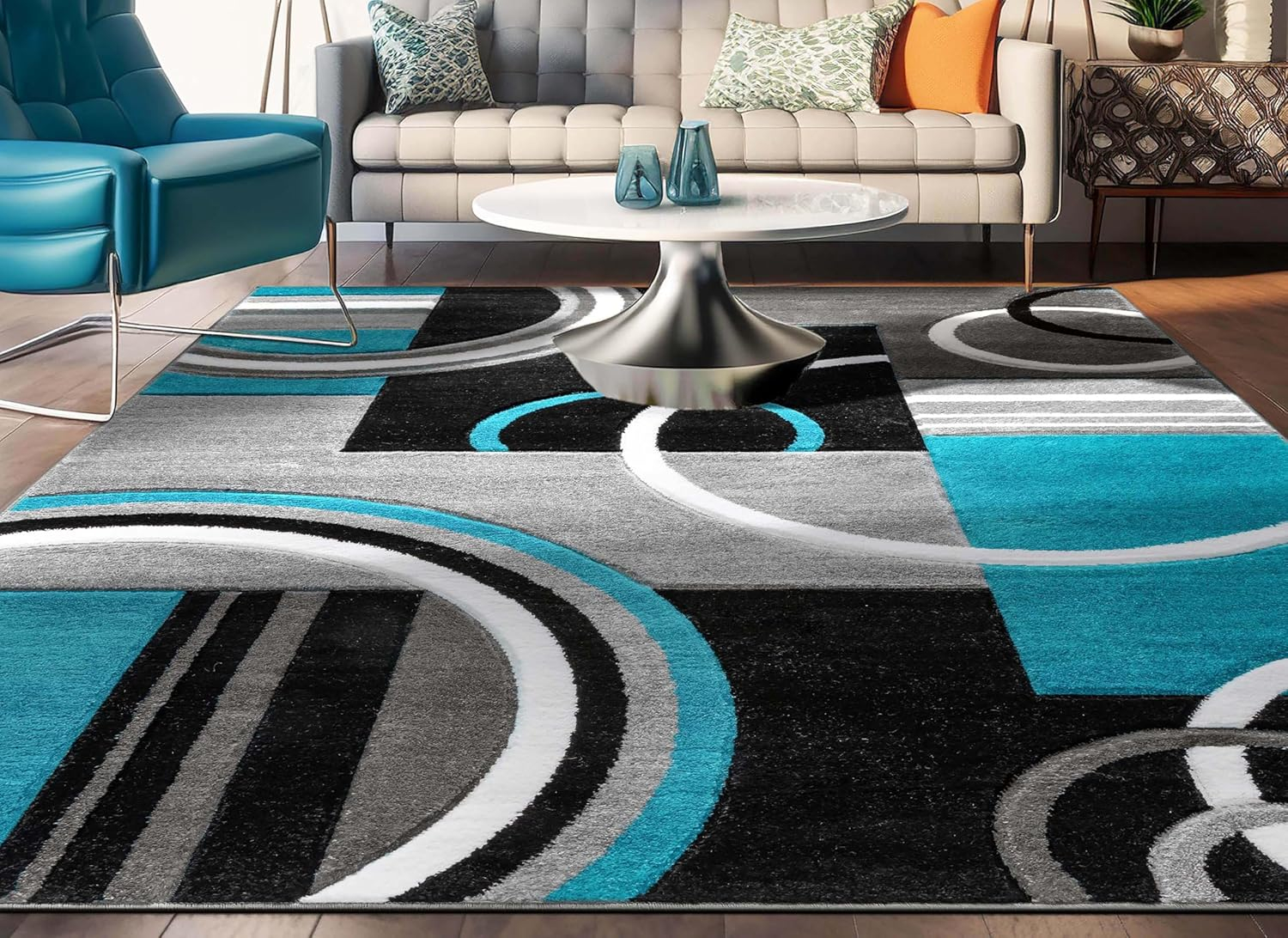 Well Woven Ruby Galaxy Waves Modern Geometric Blue Grey 6'7" x 9'3" Area Rug