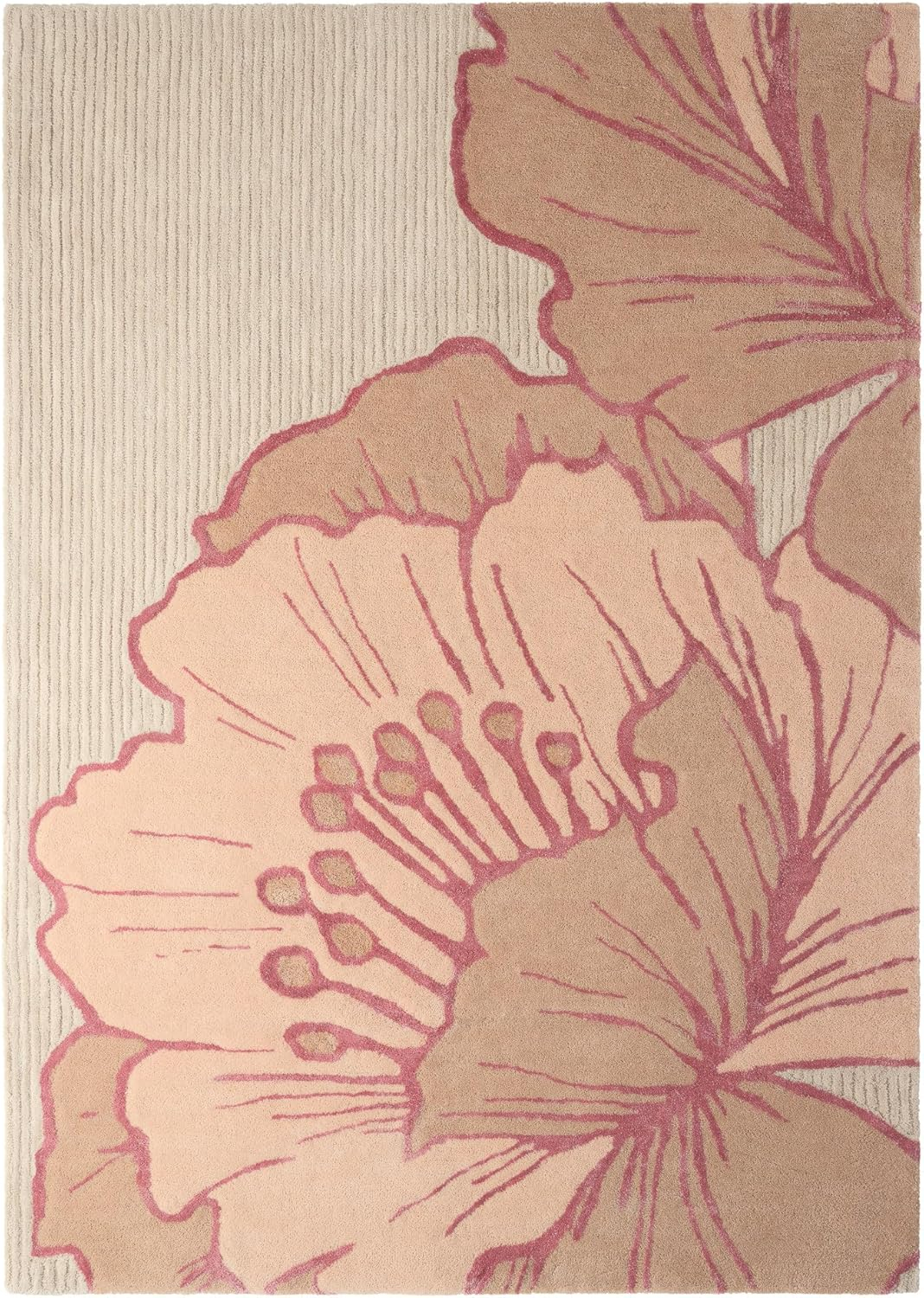 NICOLE MILLER NEW YORK Flora Grandeur Bloom Handcrafted Area Rug, Natural Wool Rug, Bold Floral Rug, Rose, 6'x9'