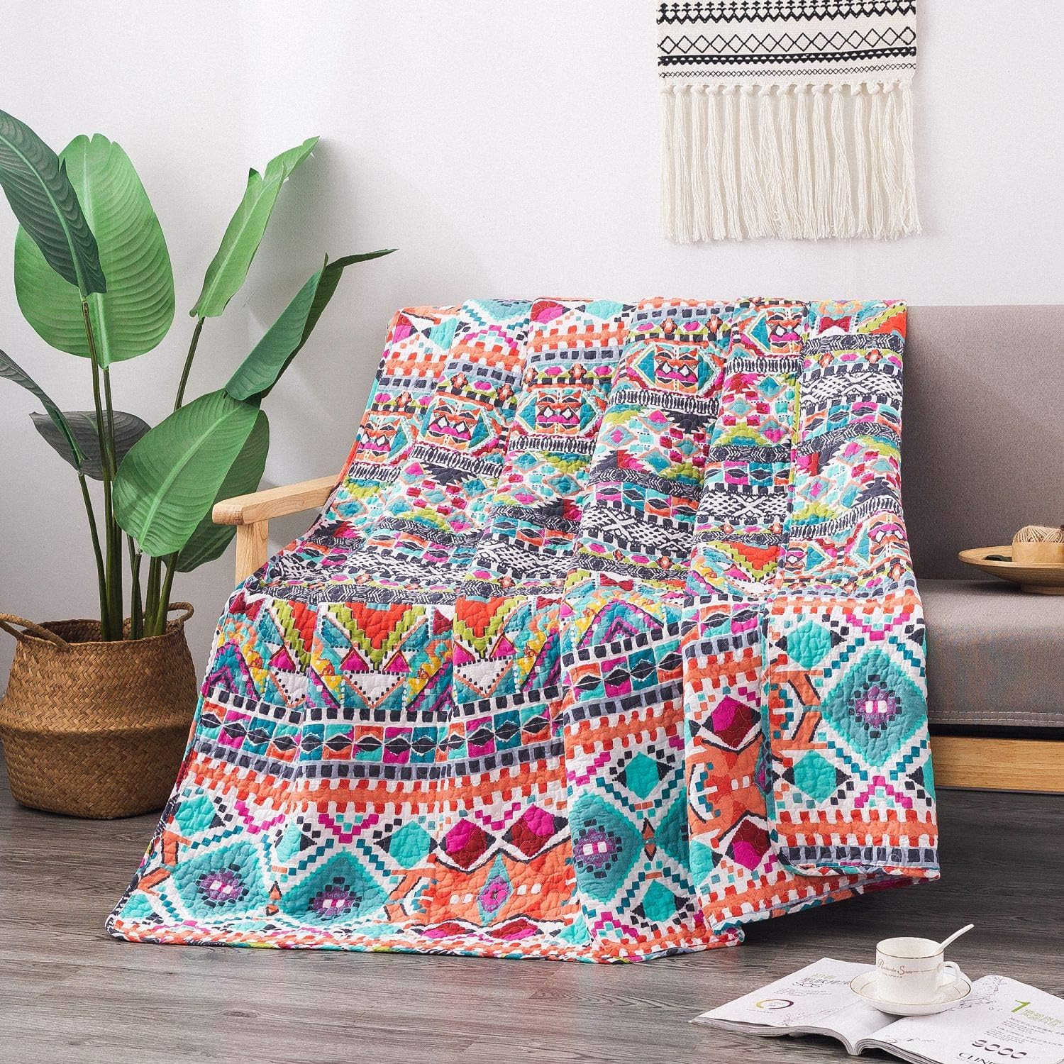 NEWLAKE Quilted Throw Blanket for Bed Couch Sofa, Boundless Universe Pattern, 60X78 Inch