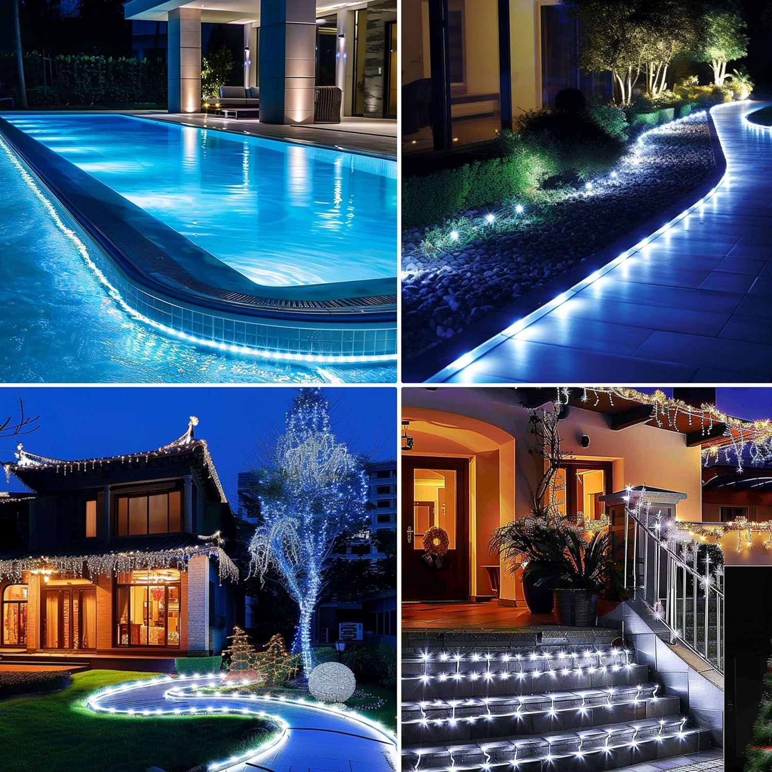 Solar Rope Lights, 99 Feet 1000 LED 8 Modes Solar Rope String Lights Outdoor Fairy Lights Waterproof Tube Lights with Solar Panel for Outdoor Indoor Home (1000LED, Cool White)