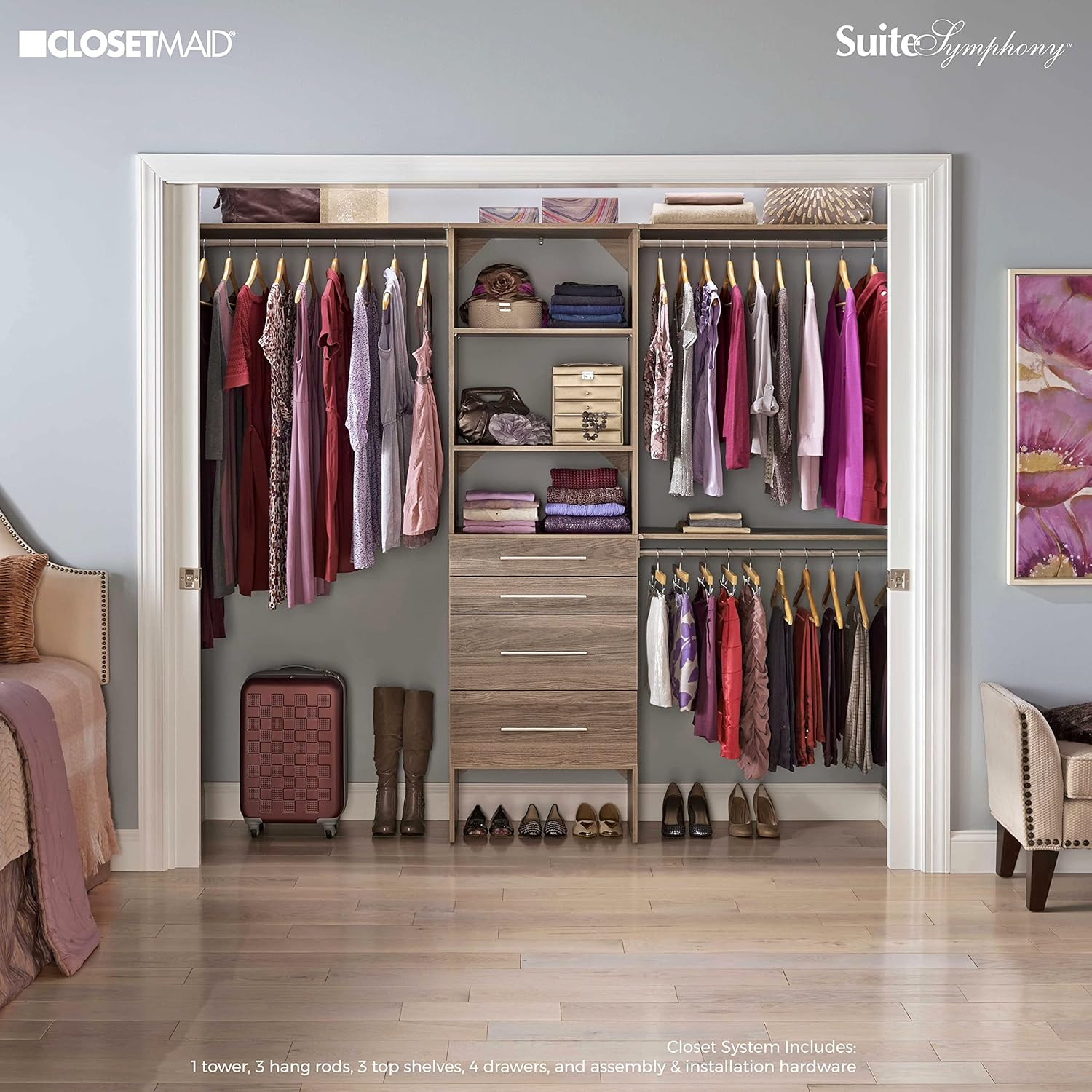 Closetmaid Ss25-Cos4dr-M Suitesymphony 7 To 10 Foot Wide Closet System Kit - Grey