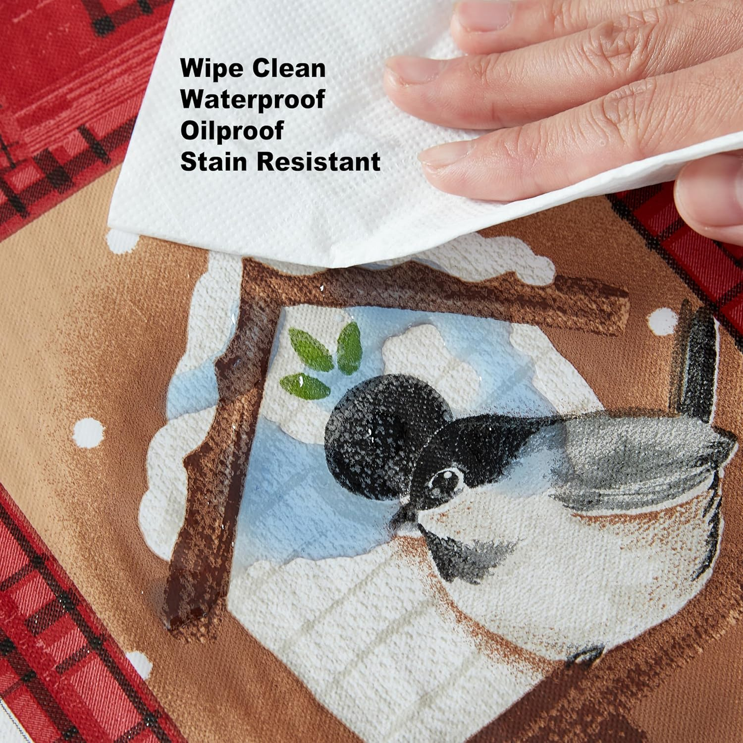 Newbridge Holiday Forest Friends Cottage Style Flannel Back Vinyl Christmas Tablecloth - Adorable Forest Animal Print Wipe Clean Easy Care Kitchen, Dining Room Tablecloth, 70” Round