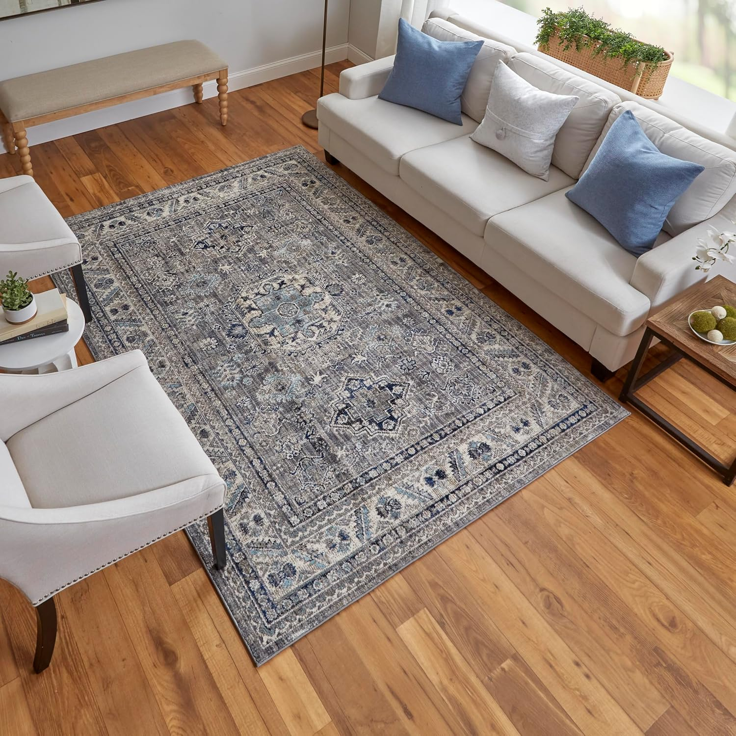 23'' Vintage Bohemian Rectangular Rug in Warm Spice and Cool Stone