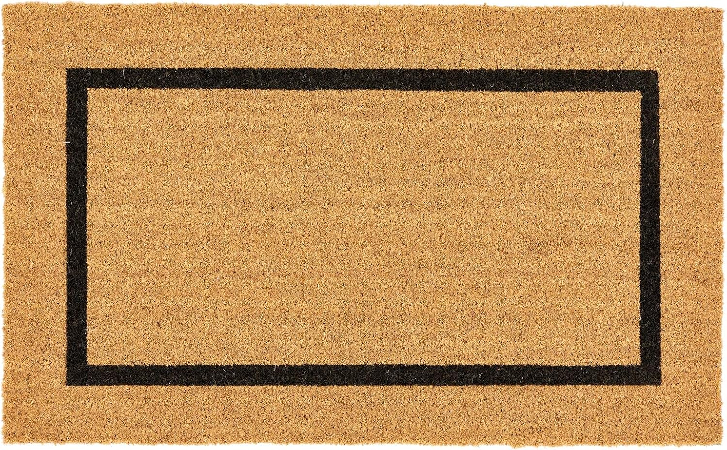 mDesign Coir and Rubber Non-Slip Indoor/Outdoor Entryway Door Mat, Natural/Black