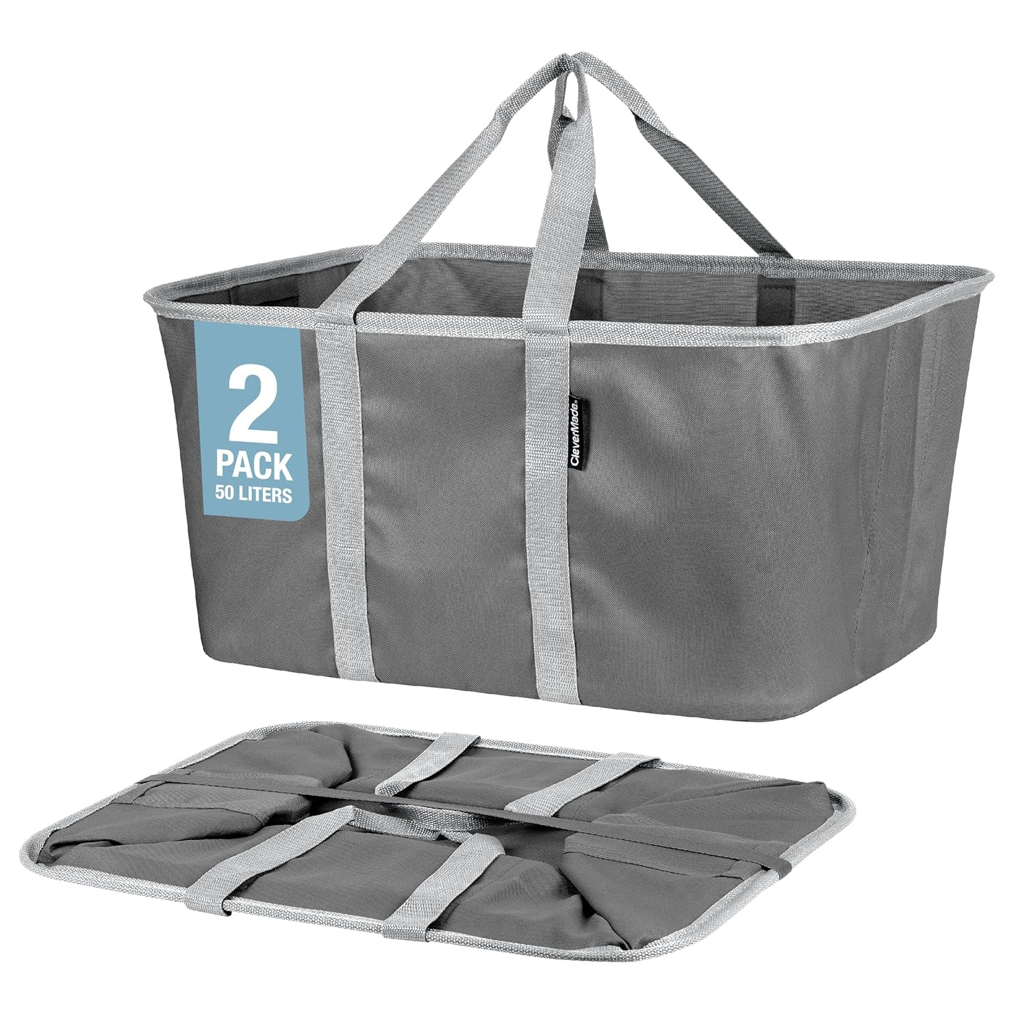 CleverMade Collapsible Laundry Tote 2PK - 50L (13 Gal) Charcoal/Gray