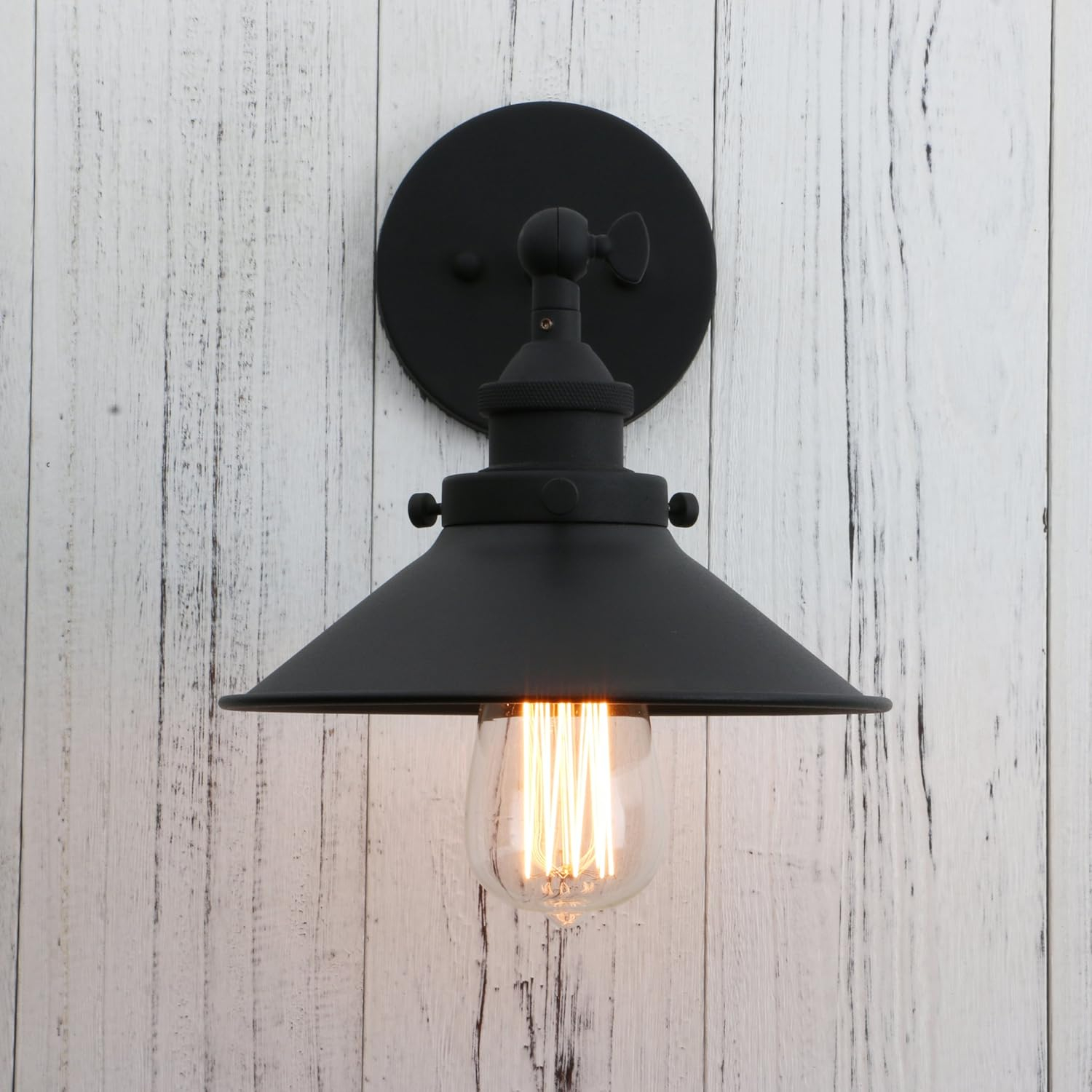 PERMO Vintage Industrial Metal Wall Sconce Lighting 180 Degree Adjustable Wall Lamp (Black)