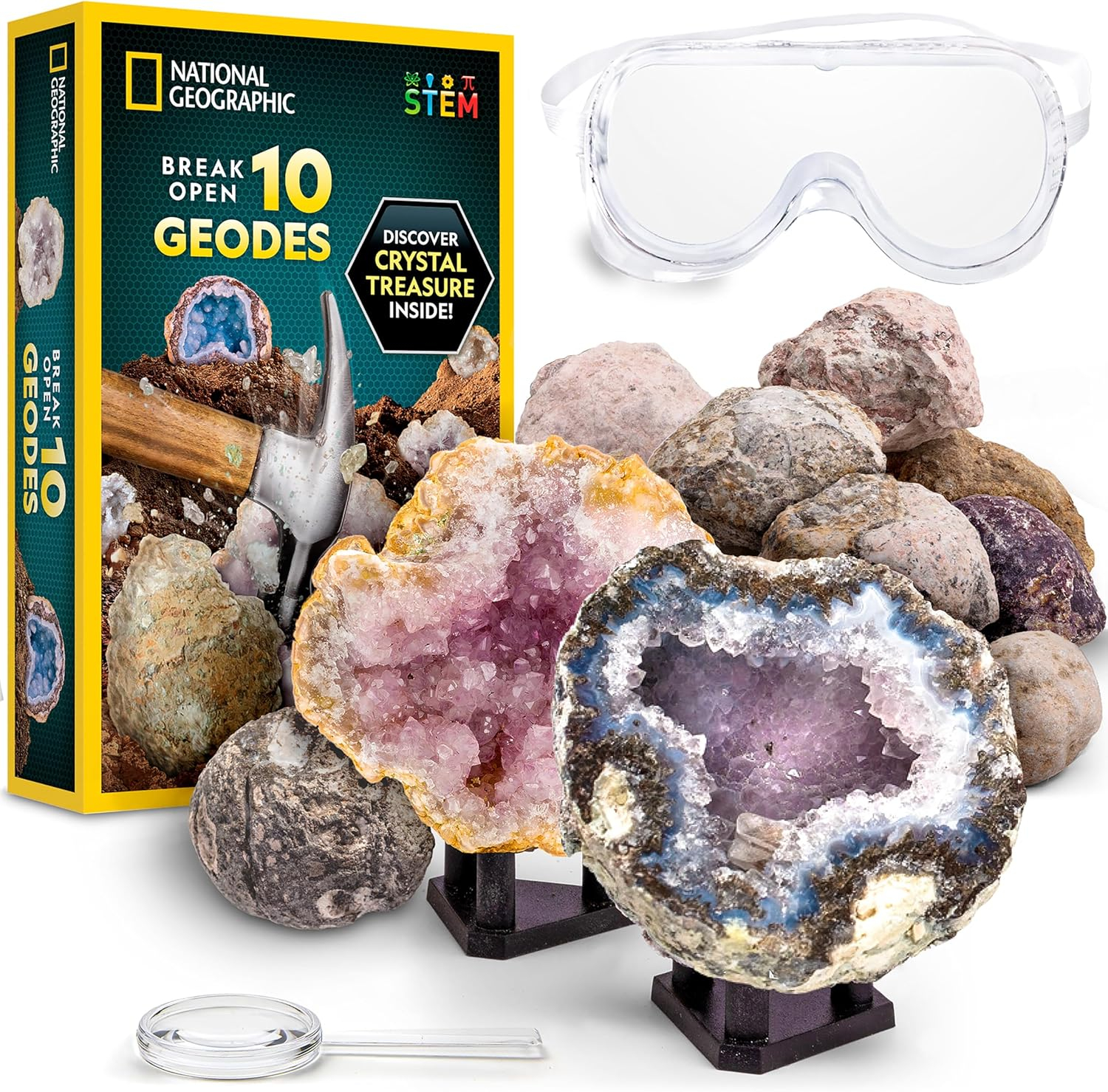 Eduman Geodes Kit, Break Open 10 Geodes, STEM Educational Geology Toys Science Kit ,Gift for Child Age 6+