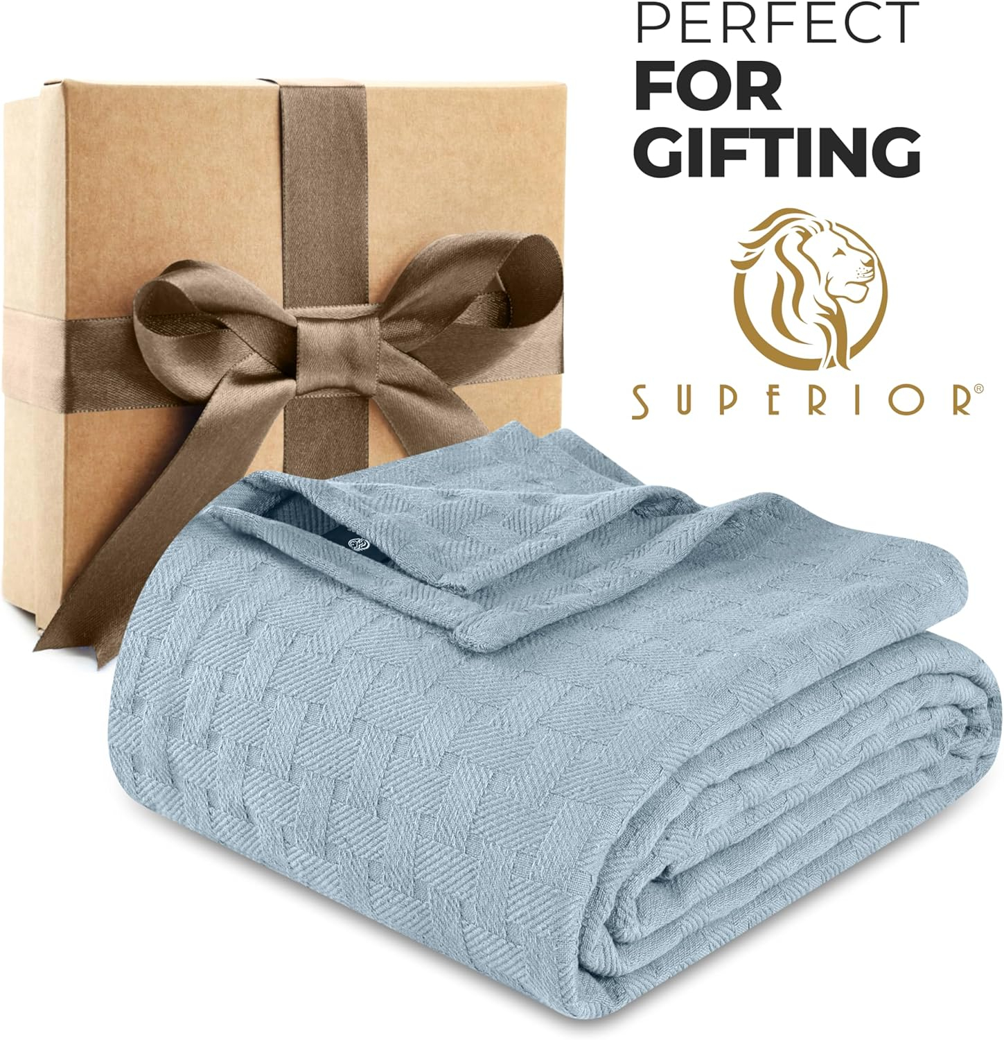 Superior Basketweave Cotton Blanket, Full/Queen, Light Blue