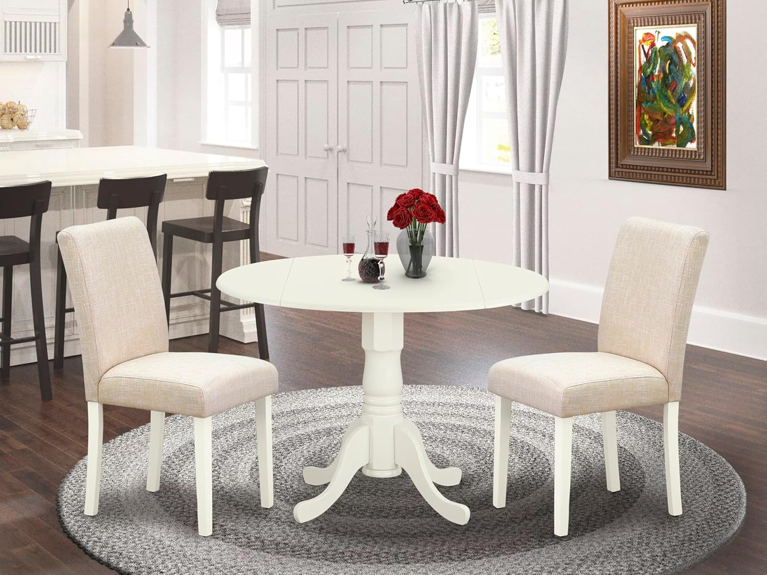 East West Furniture Dublin 3-piece Wood Dining Set with Linen Seat in White