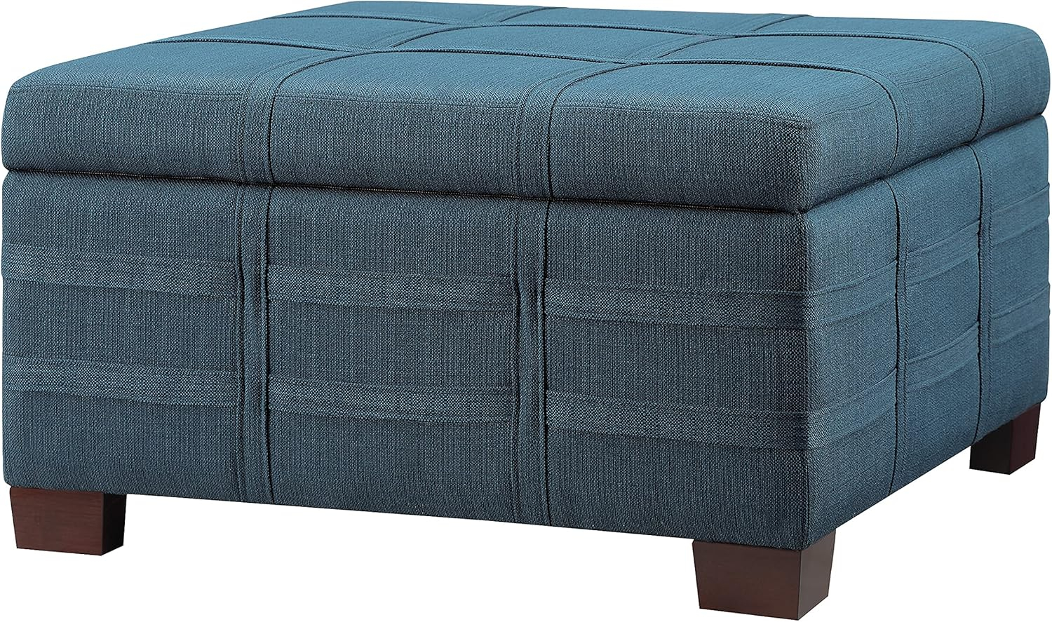 Detour Strap Square Storage Ottoman in Azure Blue Fabric