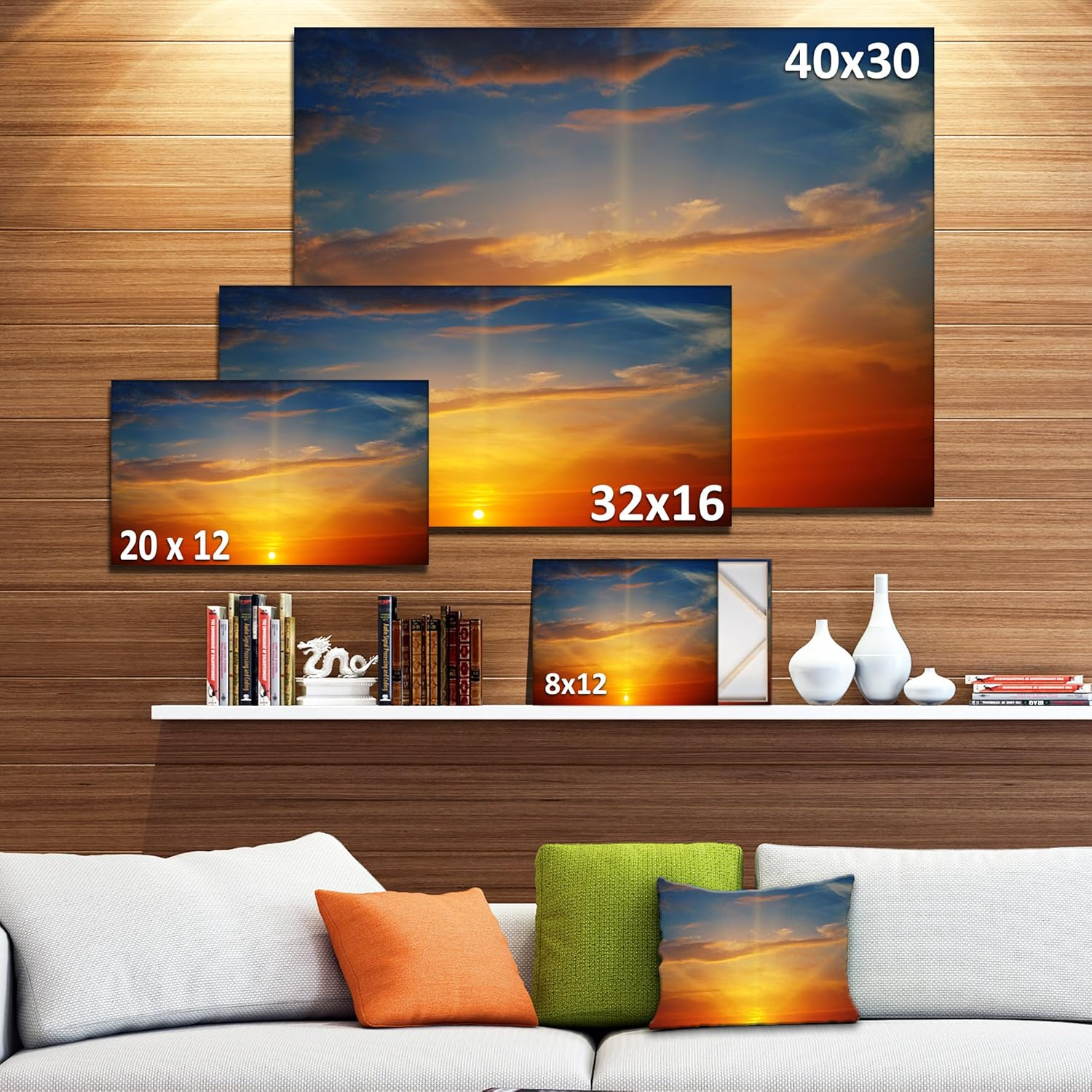 Design Art PT10958-32-16 Sunlight in Sky Above Horizon-Oversized Beach Canvas Artwork-32X16, 32x16