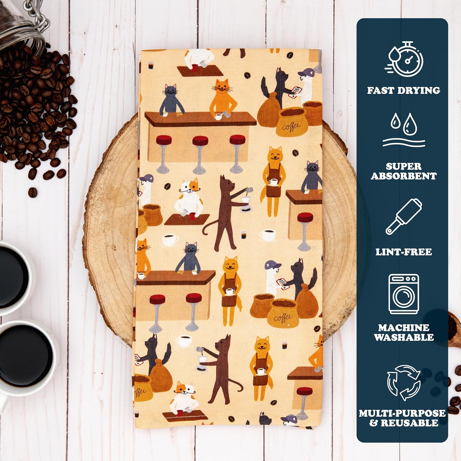 Puppington Dog and Cat Kitchen Towels - Dog and Cat Dish Towels for New Home Decorations - Gifts for Dog Moms and Cat Dads (Coffee Lovers)