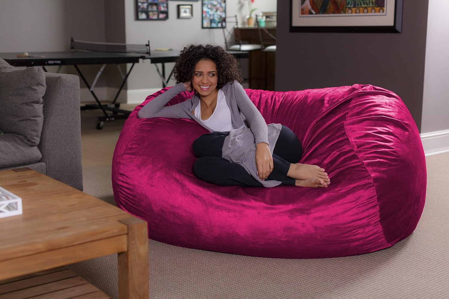 Sofa Sack Bean Bag Lounger - Plush Bean Bag Sofas with Super Soft Microsuede Cover - XL Memory Foam Stuffed Lounger Chairs for Kids, Adults, Couples - Jumbo Bean Bag Chair Furniture 6 Feet - Magenta