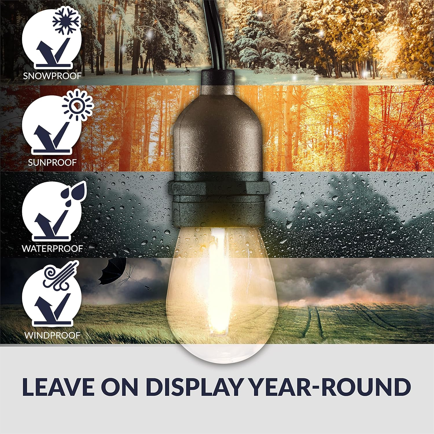 Newhouse Lighting LED String Lights with Weatherproof Technology, Dimmable with Wireless Remote Control, 48ft and 16 (15+1 free) LED Light Bulbs Included, Black (CSTRINGLEDDIM)