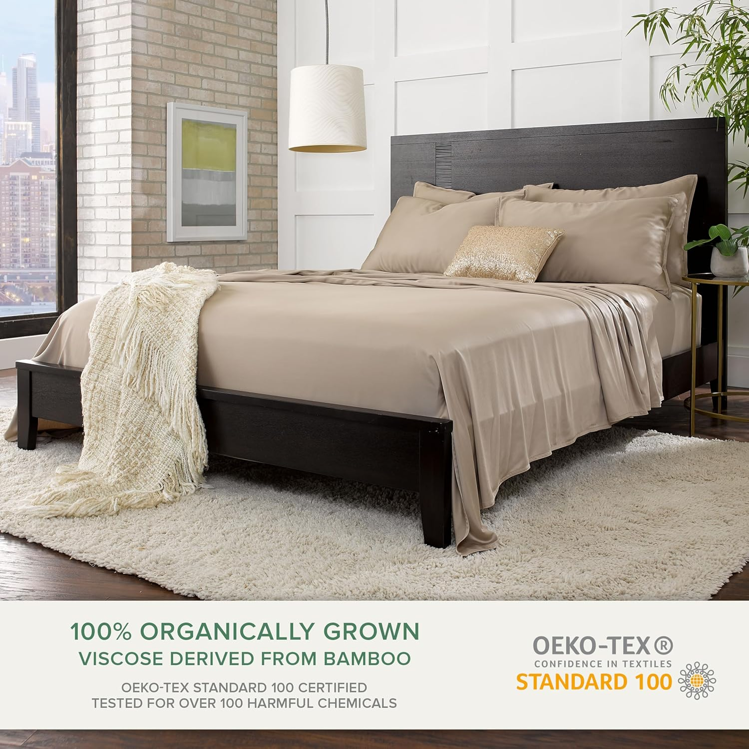 PURE BAMBOO Sheets Twin Size Bed Sheets 3 Piece Set, Genuine 100% Organic Bamboo, Luxuriously Soft & Cooling, Double Stitching, 16 Inch Deep Pockets, Lifetime Quality Promise (Twin, Sand)