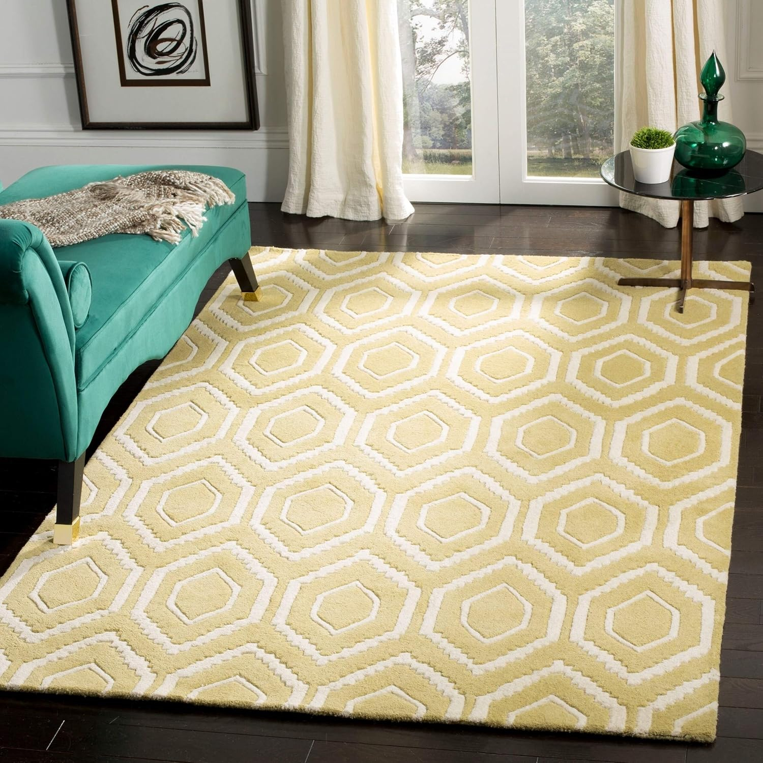 SAFAVIEH Chatham Graham Geometric Wool Area Rug, Light Gold/Ivory, 5' x 8'