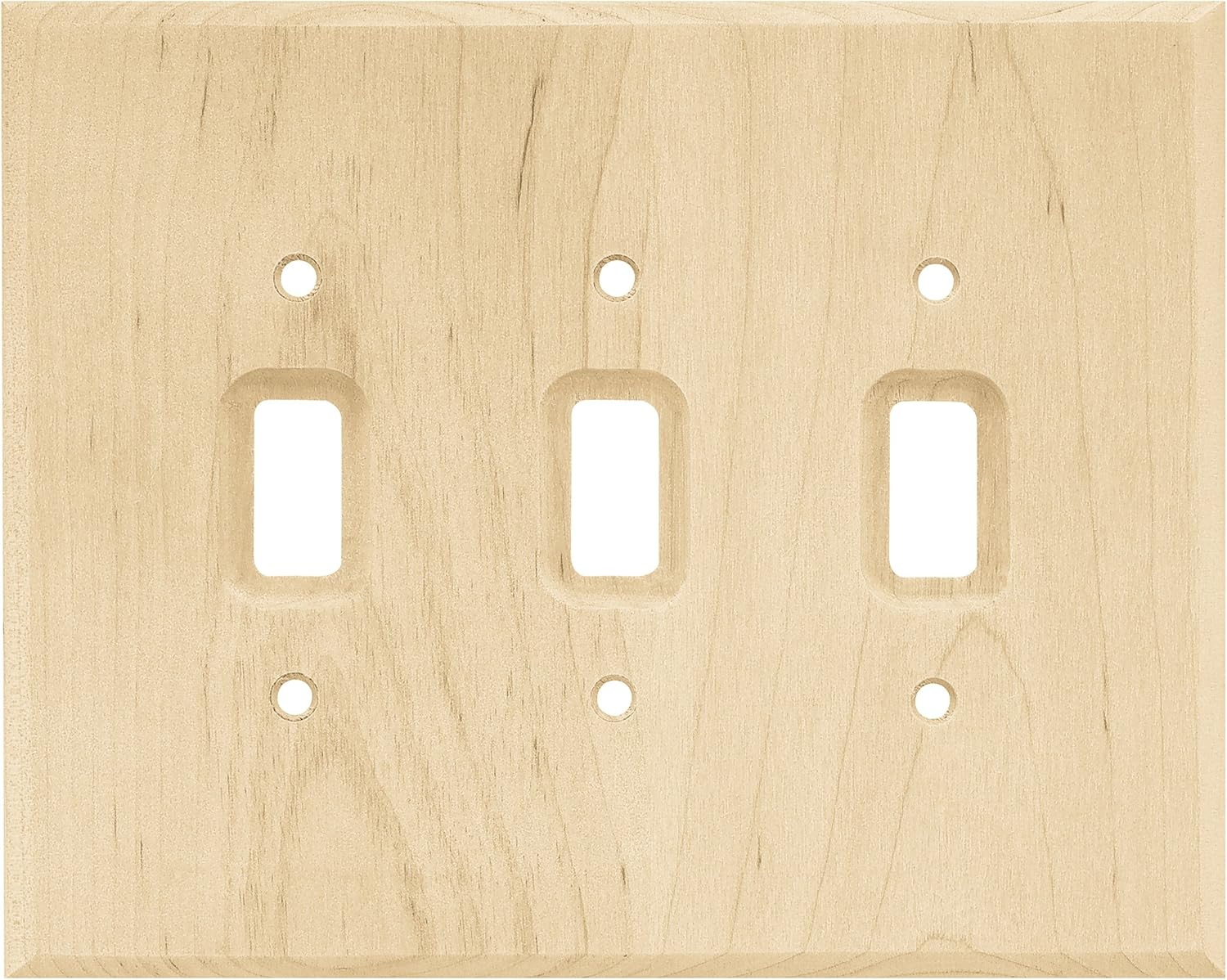Unfinished Light Brown Wooden Triple Toggle Switch Plate