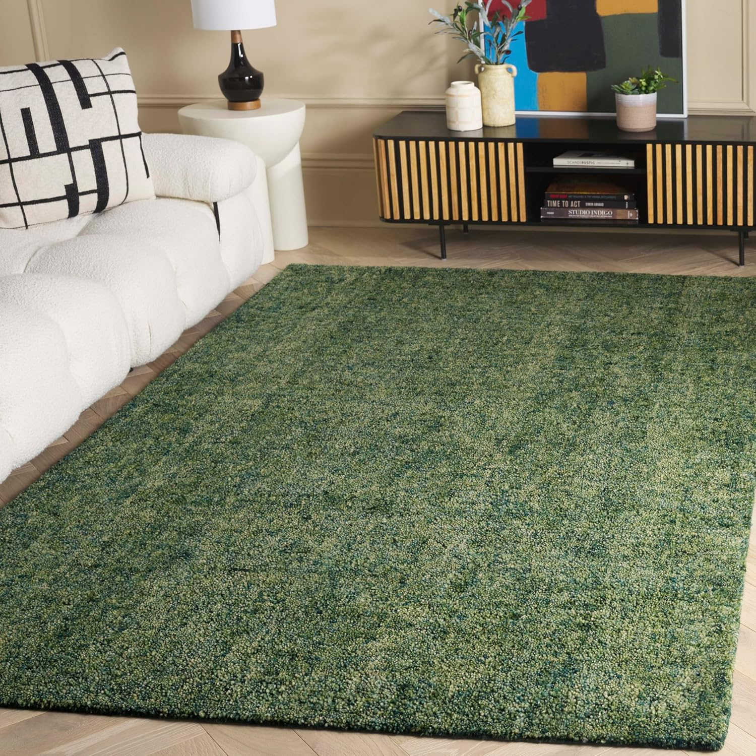 Handmade Green Wool and Synthetic 8' x 10' Area Rug