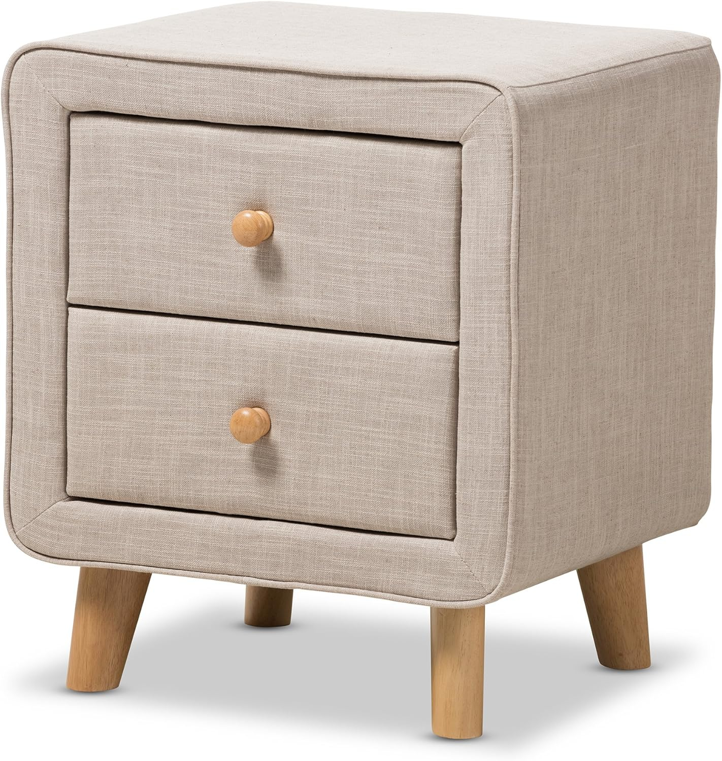 Baxton Studio Jonesy Mid-Century Beige Linen Upholstered 2-Drawer Nightstand