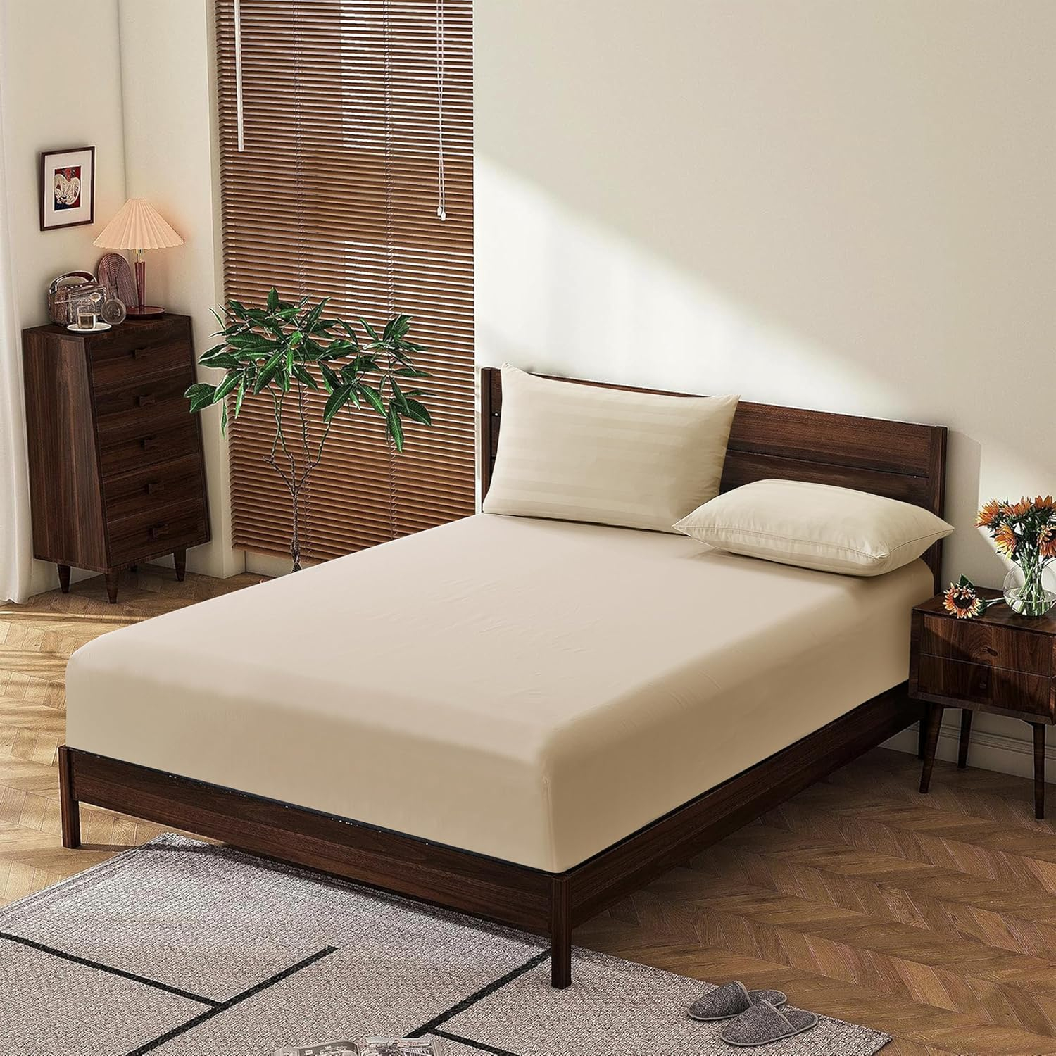 King Size 100% Egyptian Cotton Fitted Sheets 600 Thread Count 16" Deep Pocket, Ultra-Soft Hotel Luxury, Durable, Breathable and Comfy Bottom Sheet (1 Pack King Fitted Sheet, White)