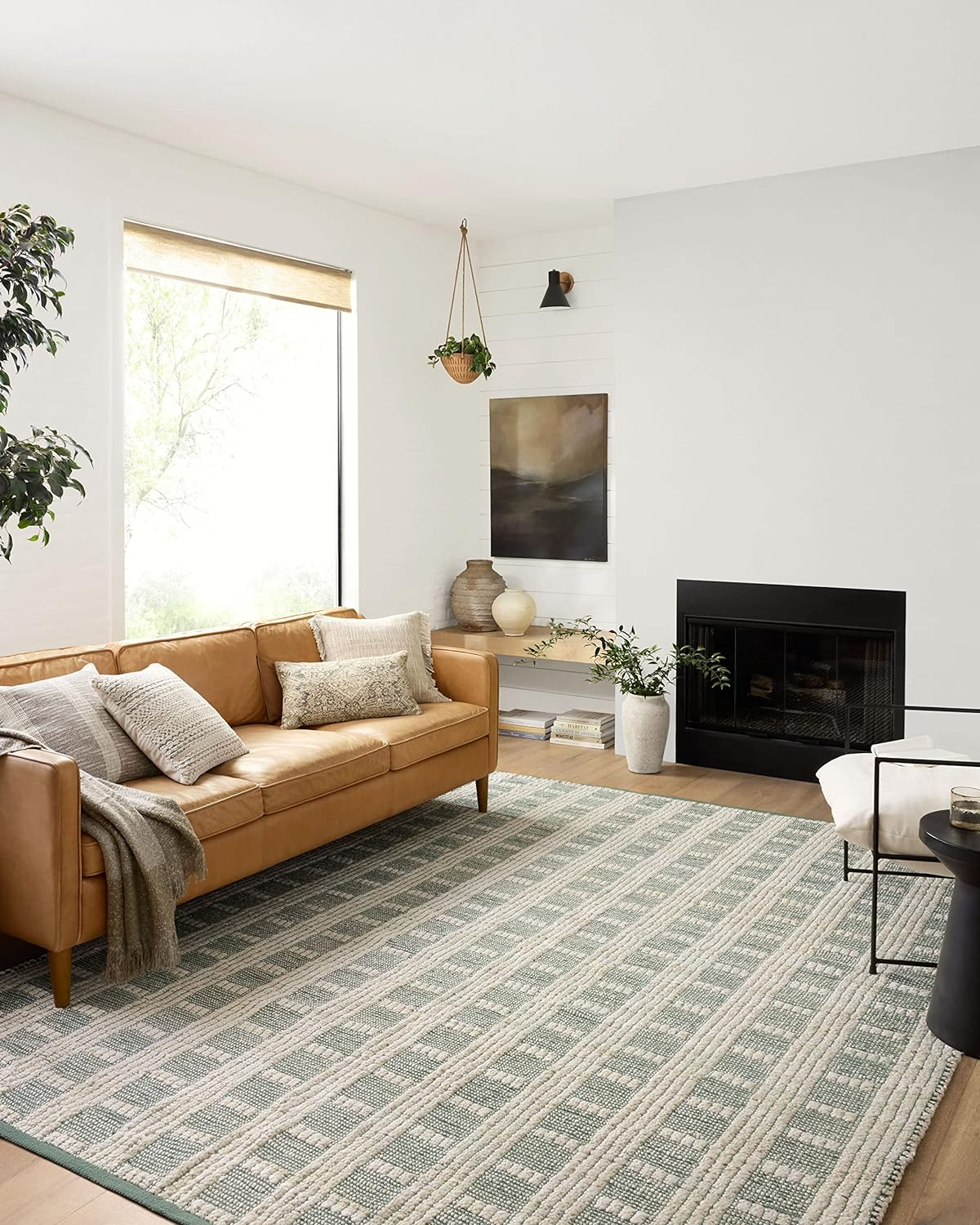 Handwoven Ivory and Sage Cotton Blend Rectangular Area Rug, 10' x 14'