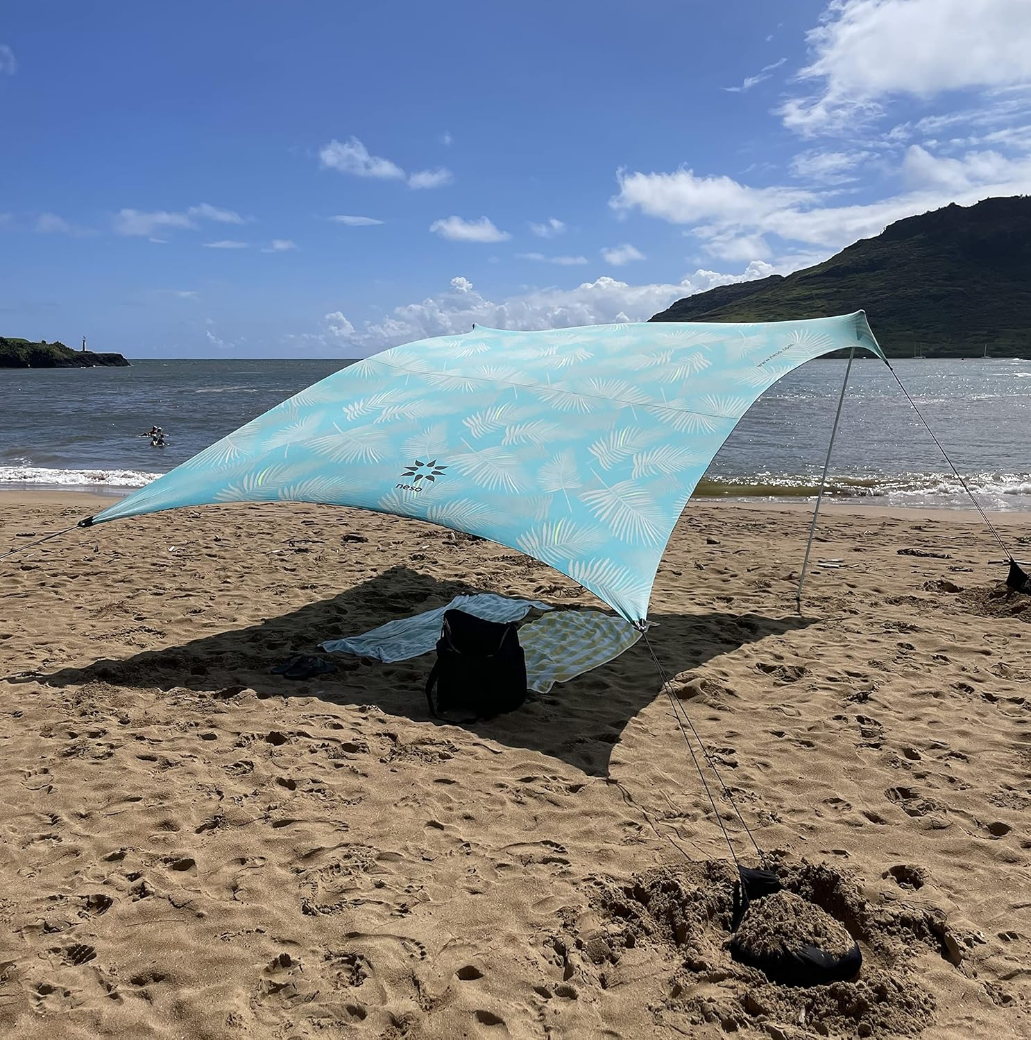 Large Blue Nylon Beach Tent with Aluminum Poles