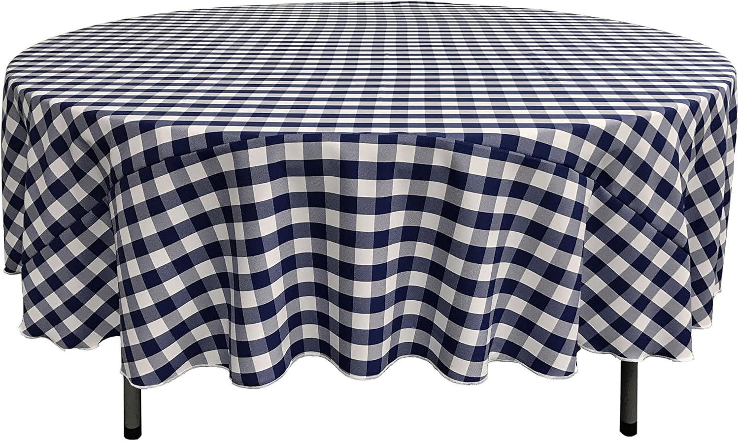 LA Linen Polyester Gingham Checkered 90-Inch Round Tablecloth, Navy and White