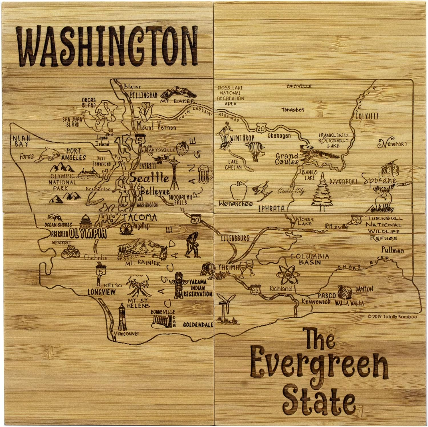 Washington State Bamboo Puzzle Coaster Set with Case