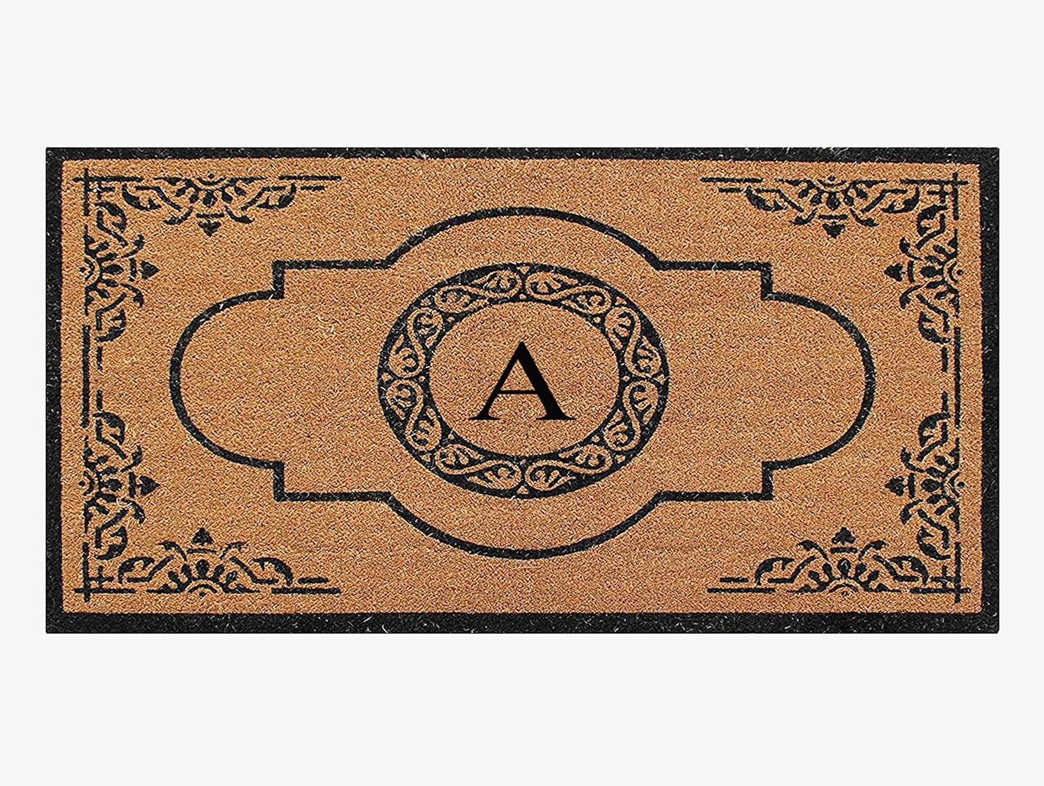 A1HC Natural Coir Monogrammed Door Mat For Front Door, 30x48, Anti-Shed Treated Durable Doormat for Outdoor Entrance, Heavy Duty, Thin Profile, Easy to Clean, Long Lasting, Front Door Entry Doormat