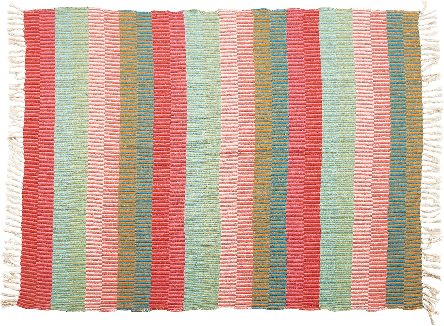 Creative Co-Op Soft Woven Reclaimed Cotton Blend Throw with Stripes and Fringe, Multicolor