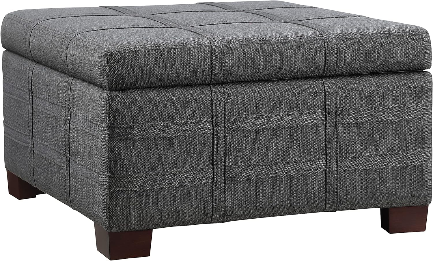 Detour Strap Square Storage Ottoman in Charcoal Fabric