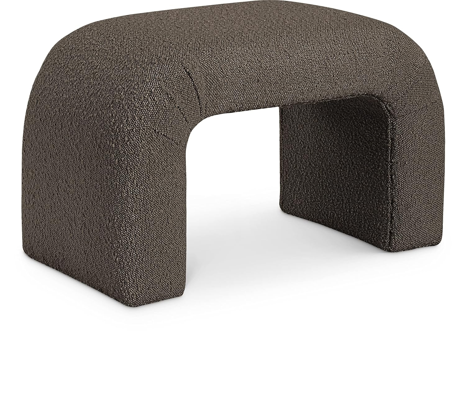Meridian Furniture 169Brown Niagara Collection Modern | Contemporary Boucle Fabric Upholstered Bench with Rich Brown Boucle Fabric, Curved Contemporary Design, 28" W x 15.5" D x 17.5" H, Brown