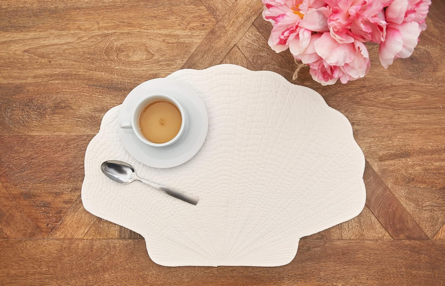 Shell White Cotton Quilted Coastal Placemat Set of 6