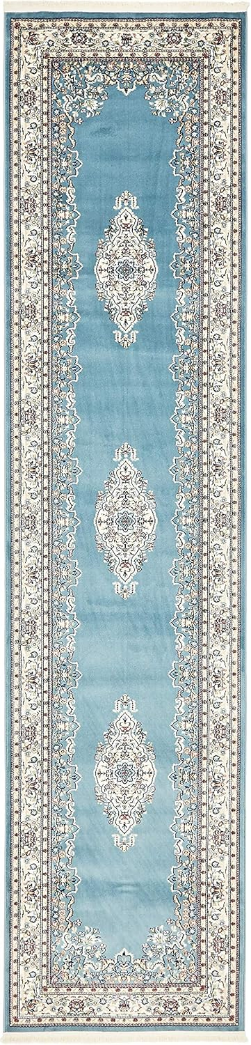 Unique Loom Narenj Collection Classic Traditional Medallion Textured Design Area Rug, 3' x 13' 1" Runner, Blue/Burgundy